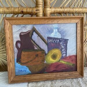 Vintage Painting Spices Kitchen Counter Colorful 9.5” X 11.5” Signed 1959